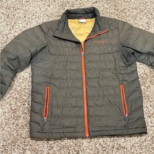 Columbia Men's Dark Olive Puffer Jacket with Orange Accents